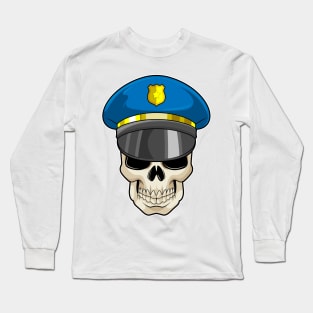 Skull as Police officer with Police hat Long Sleeve T-Shirt